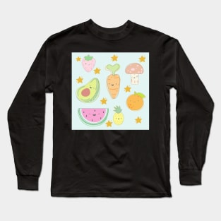 Cute Vegetable & Fruit Pattern Long Sleeve T-Shirt